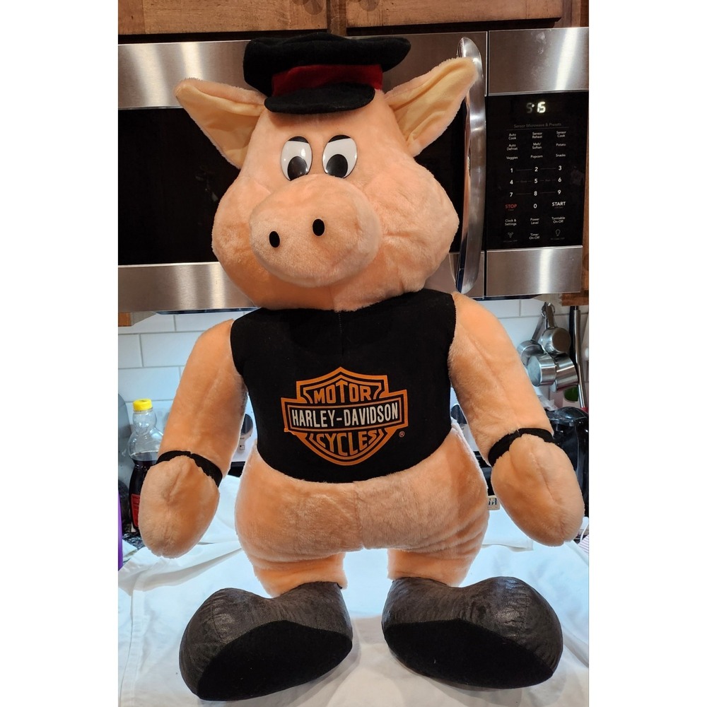 RARE-3FT 1991 FM Toys-Harley Davidson Plush Motorcycle Pig Hog Stuffed Animal-LN